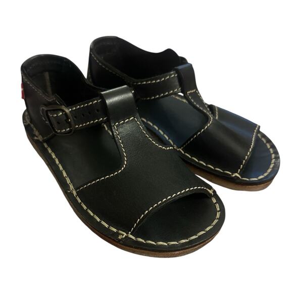 Women 38 7.5-8 Duckfeet Duck Feet Samso Black Leather Sandals Open Toe Shoes - Picture 1 of 10